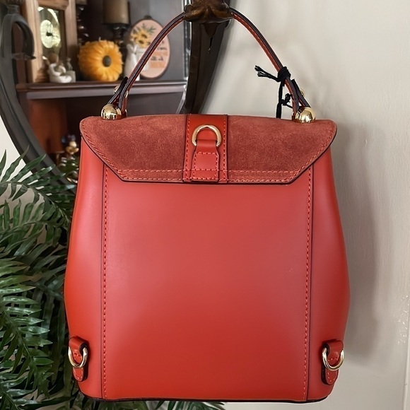 Brand New Viola Castellani Genuine Leather Papaya Orange Backpack Crossbody main image 7